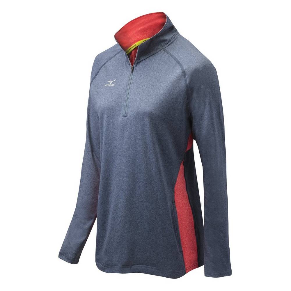 Womens Mizuno Fire 1/2 Zip Jacket Navy/Red Philippines (AEBGYL763)